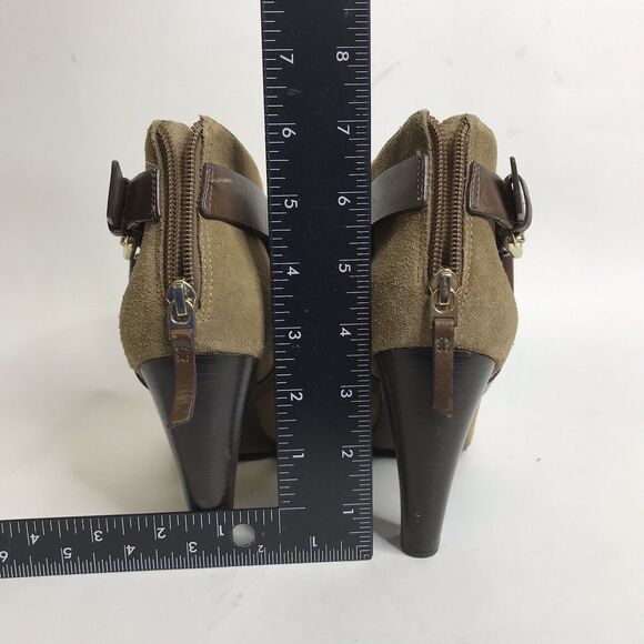 VINCE CAMUTO Signature Nicoletta Tan Brown Leather Open Toe Bootie Heels Size 8 - Picture 7 of 12